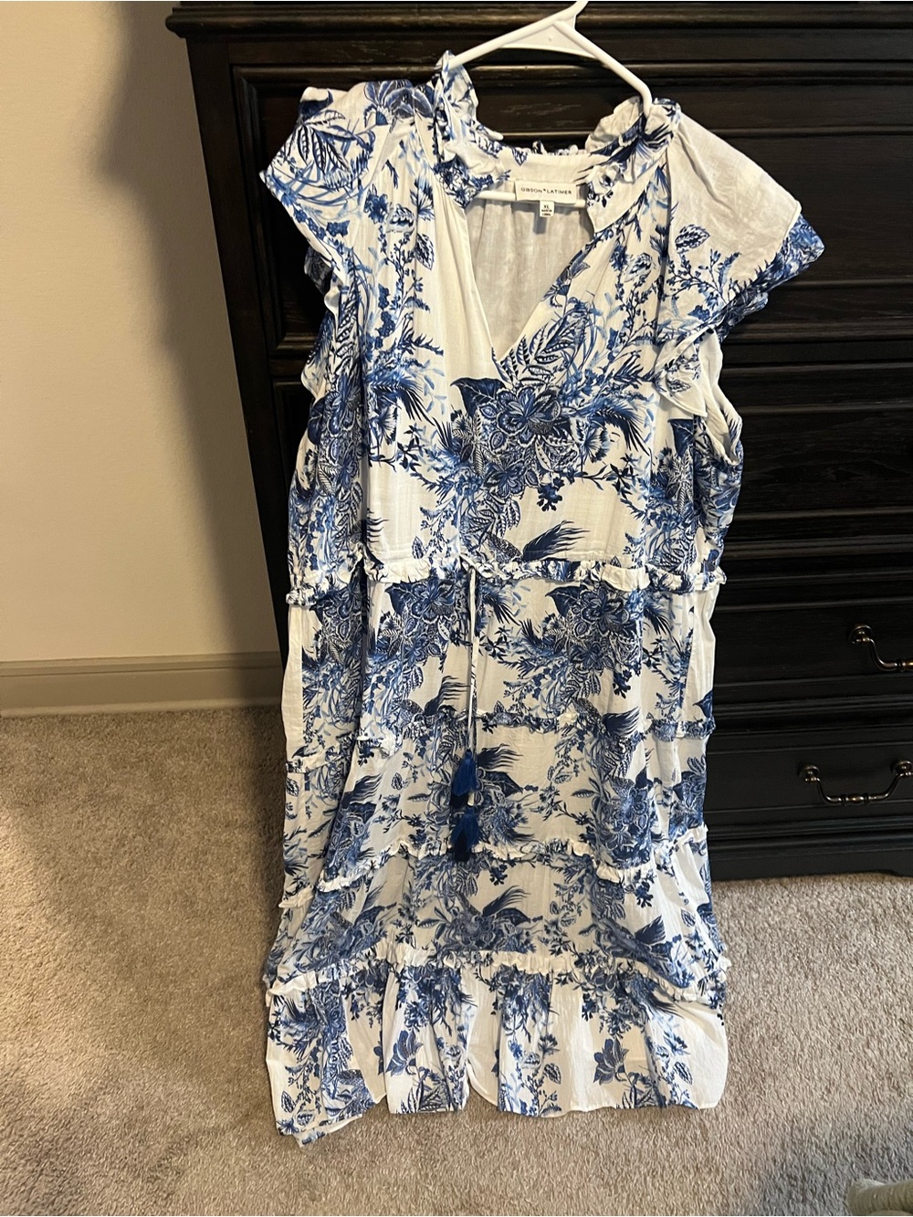 Gibson Latimer White Dress with Blue Floral Print